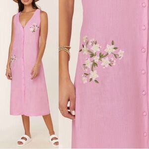 ANDIE X FANM MON Anamur Dress Linen Embroidered Floral Aster Pink small